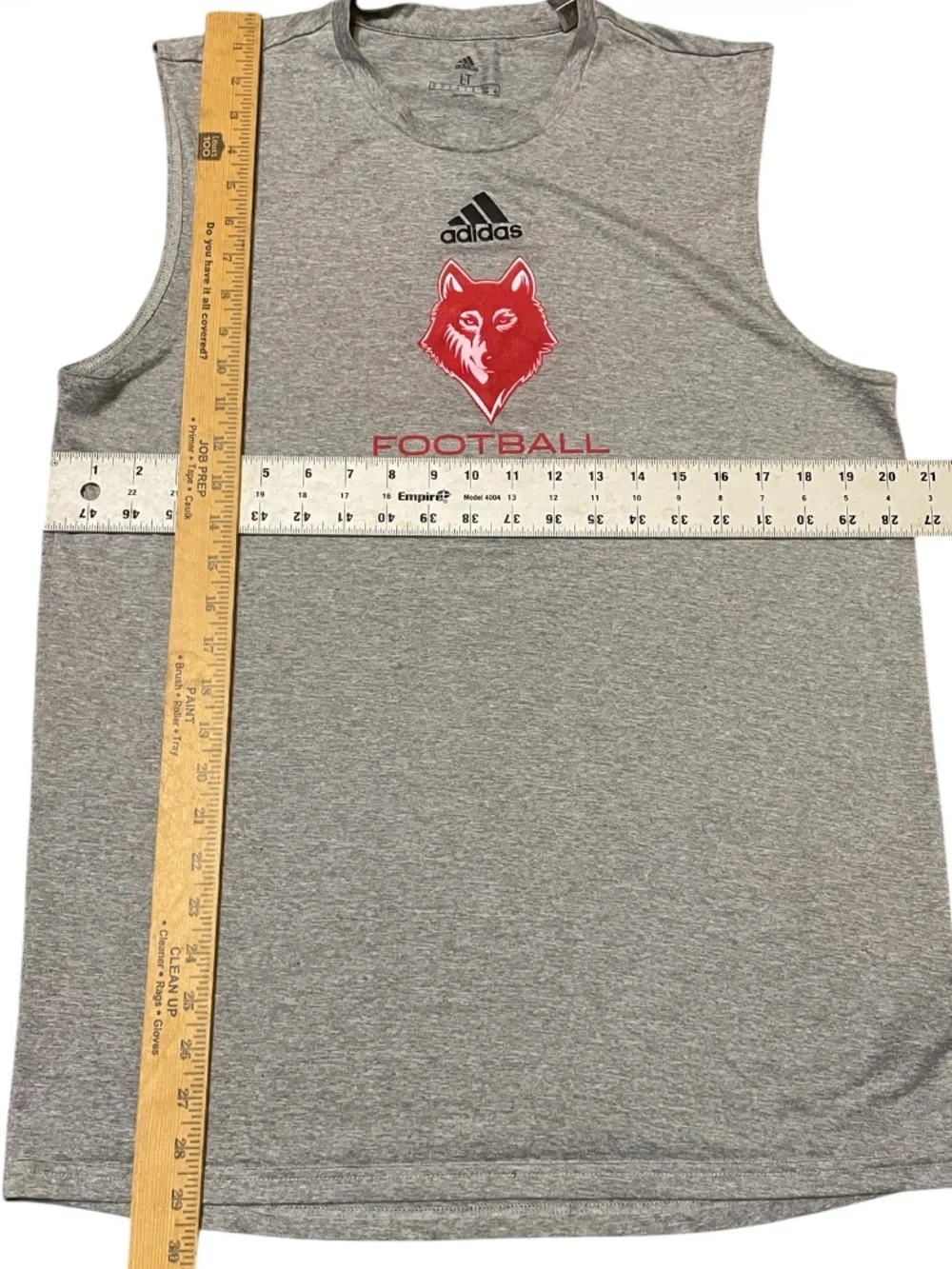 Men’s Adidas Football Sleeveless Training Shirt Large Tall Gray Red Wolf